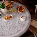 Round Fitted Tablecloth with Elastic Farmhouse Waterproof Oli Proof Table Cover Rustic Wipeable Vinyl Table Protector for Home Picnic Outdoor (Light Gray, 46"-55" Round Tight Fit)