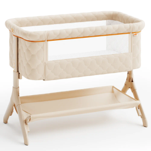Pamo babe Bedside Bassinet for Baby, 3-in-1 Foldable Travel Bassinet with Wheels, Portable Baby Bassinet Adjustable Height, Storage Bag, Baby Bedside Sleeper Ideal Gift for Newborn Parents