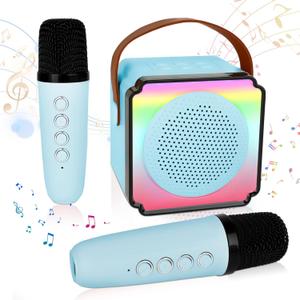 deAO Karaoke Machine for Kids Adults,Portable Bluetooth Speaker with 2 Wireless Microphones, Fun Voice Changing Function-Toys for 3+ Years Old Girl Boys Birthday Gifts (Blue)