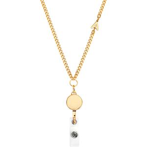 Gold Plated Retractable Badge Reel Lanyard with Initial Letter ID Holder for Women Fashionable Golden Chain Necklace Teacher Lanyard (a)