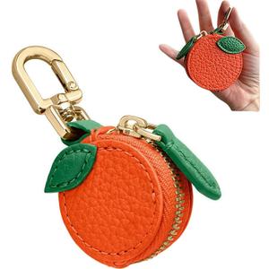 Cute Fruit Mini Coin Purse Keychain,Strawberry Cherry Leather Zipper Wallet Handbag Accessories For Women And Girls (Oranges)