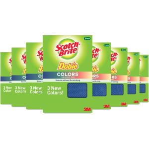Scotch-Brite Dobie Colors Cleaning Pads, Ideal for Dishwashing, Kitchen, Bathroom and More, Scours Without Scratching, 24 Pads (3 Count (Pack of 8))