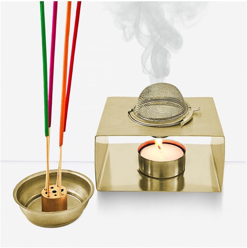 2 x CiLoN 4in1 Incense Holder, Frankincense Burner, Essential Oil Burner Aromatherapy Diffuser, Resin Burner, Esfand Burner with Tea Candle Warmer. Spiritual Gift for Yoga & Meditation Lovers. 304SS Gold