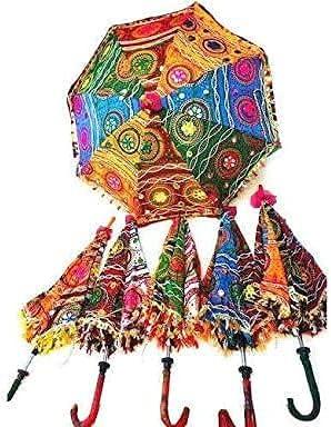 Sun Protection Rajasthani Umbrella Handicraft Walking Stick Umbrella Navratri Decoration Items I Decorative Umbrella (5 Pcs)