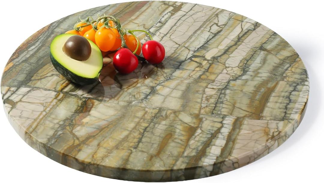 Marble Cutting Board for Kitchen, 16"x16" Inches Round Stone Cutting Board, Marble Tray for Baking Charcuterie Pastry, Serving Tray for Countertop, Large Stone Slab(Pocahodas)