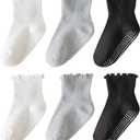 6 Pairs Toddler Ruffle Socks for Girls - Baby Grip Socks with Non-Slip, Cute Grippy Frilly Design (1-3T)