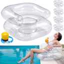Seenelling 4 Pcs Inflatable Pool Lounge Chair with Pump Blow up Arm Chair Portable Foldable Floor Seat with Backrest and Armrest for Poolside Beach Camping Picnic Movie Night(Clear)