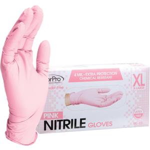 ForPro Disposable Nitrile Gloves, Chemical Resistant, Powder-Free, Latex-Free, Non-Sterile, Food Safe, 4 Mil, 100-Count (Pink)