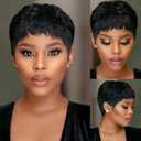OYM HAIR Short Human Hair Wigs for Black Women Pixie Cut Wig Human Hair for Black Women Brazilian Virgin Human Hair Full Made Wigs for Women Slight Curly 1B Color