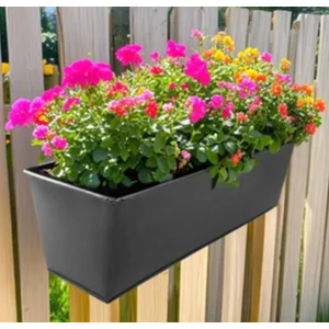 Sliner 3 Pack 24 Inch Railing Planter Box Hanging with Metal Brackets Adjustable Deck Planters for Railings, Balcony Planters Window Flower Pots for Outdoor Indoor(Black)