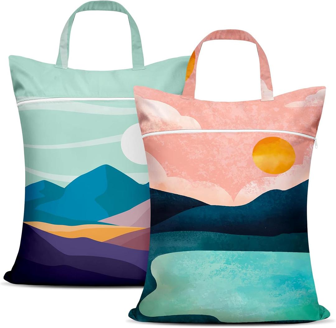 2 Pcs Large Travel Laundry Bags - Waterproof with Handle, Washable Dirty Clothes Bags for Travel, Wet & Dry Use, Bathing Suit & Gym Clothes Laundry, Swimming Pool & College Dorm (Landscape)