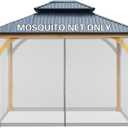 BPS 10' x 10' Gazebo Universal Netting Screen Replacement, 4-Panel Screen Walls with Double Zippers for Outdoor Patio, Gray