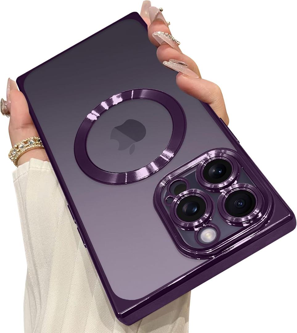 OOK Magnetic Case Made for iPhone 14 Pro Max (6.7 Inch) (Compatible with MagSafe) Clear Phone Cover with Screen Protector Soft TPU Anti-Scratch Shockproof Protective Case for Women Men - Purple