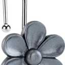 Floral Shower Curtain Hooks, 12 Pcs Rust Proof Resin Metal Hooks Shower Curtain Rod Rings, Ideal for Bathroom, Bedroom, Living Room Fun Home Decor Moonstone Grey