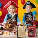 JOYGATHER 24 Pcs Pirate Party Favors Bags with Handles, Pirate Goodie Gift Candy Kraft Paper Bags with 4 Different Types for Birthday Party Supplies Baby Shower Decorations