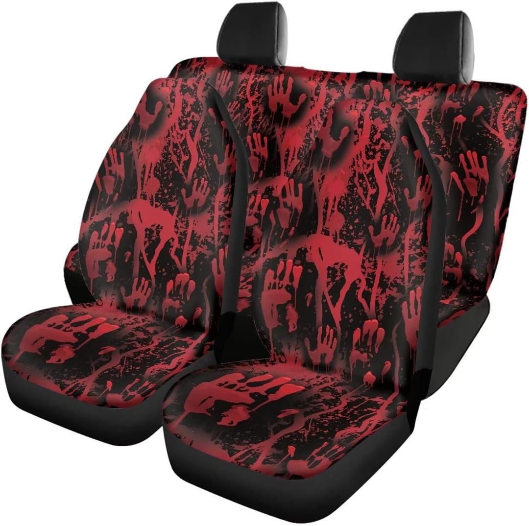 Halloween Horror Hand Personalized Car Seat Cover Full Set Front Saddle Blanket Comfort Covers Rear Bench Backrest Cover Decorative Nonslip Bench Seat Cover Fits Most Cars Trucks SUV
