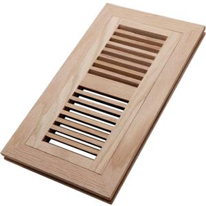 Oak Floor Register for 4x10 Inch Duct Holes - Flush Mount Floor Vent with Metal Damper - Red Wooden Vent Covers for Home Floor - 0.8 Inch Thickness - Unfinished