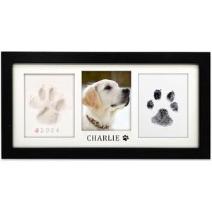 MYPAWLETS Paw Print Frame Kit, Dog/Cat Paw Print Kit, Soft Pawprint Clay & Clean Touch Ink Pad, Pet Paw Print Impression Kit with Customization Tool, Wooden Pet Memorial Frame, DIY Dog Lover Gifts-Black