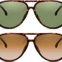 livho Trendy Polarized Aviator Sunglasses Women Men, Retro Sun Glasses for Women Men 2025, Oversized UV Protection Shades (Tortoise Dark Brown + Brown Tortoise/Green)