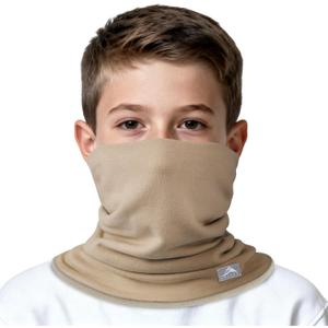 GXCROR Winter Neck Warmer, Reversible Fleece Gaiter Scarf, Windproof Face Mask for Men & Women (Khaki (Child))