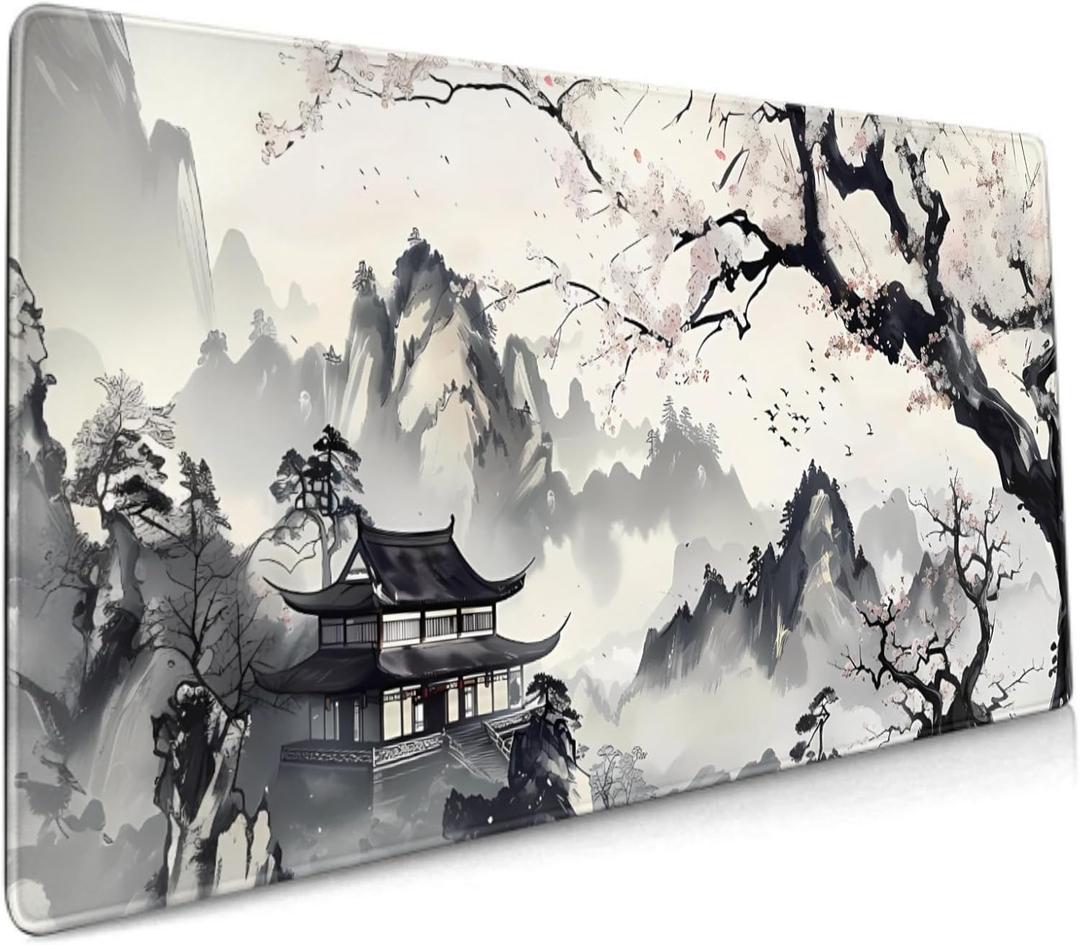 Japanese Mouse Pad XXL 35.4 X 15.7 Inch Anime Style Art Design Extended Large Gaming Mousepad Keyboard Full Desk Mat Non-Slip Rubber Base Stitched Edges for Home Office