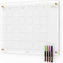 Clear Glass Monthly Dry Erase Calendar Non-Magnetic Whiteboard for Wall, 17" x 23", Frameless Large Monthly Menu Planner White Board for Home Kitchen & Office, 4 Markers Included, Yeoux