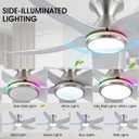 Kviflon Ceiling Fans with Lights Remote/APP Control, 38" Low Profile Ceiling Fans with Dimmable White Colors+RGB Ring Lights, 6 Speeds 5 Reversible Blades for Kids Room Bedroom Living Room, Nickel