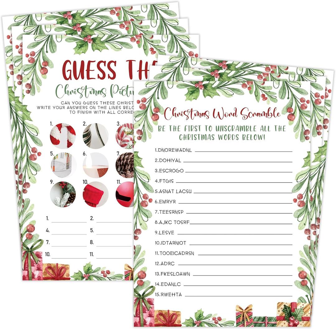30 Players Word Scramble and Picture Quiz, Christmas Games for Families, Tis The Season Christmas Trivia, Annual Festive Events, Winter Holiday Supplies, Ice Breaker Winter Holiday Activities,01