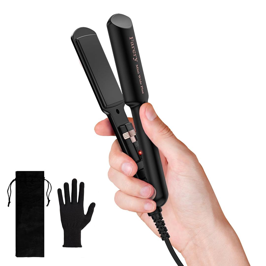 FARERY Portable Hair Straightener, 1.5 Inch Wider Plate Mini Flat Iron for Short Hair, Ceramic Travel Hair Straightener with Argan Oil & Keratin Infused, 100-240V Universal Voltage, with Storage Bag