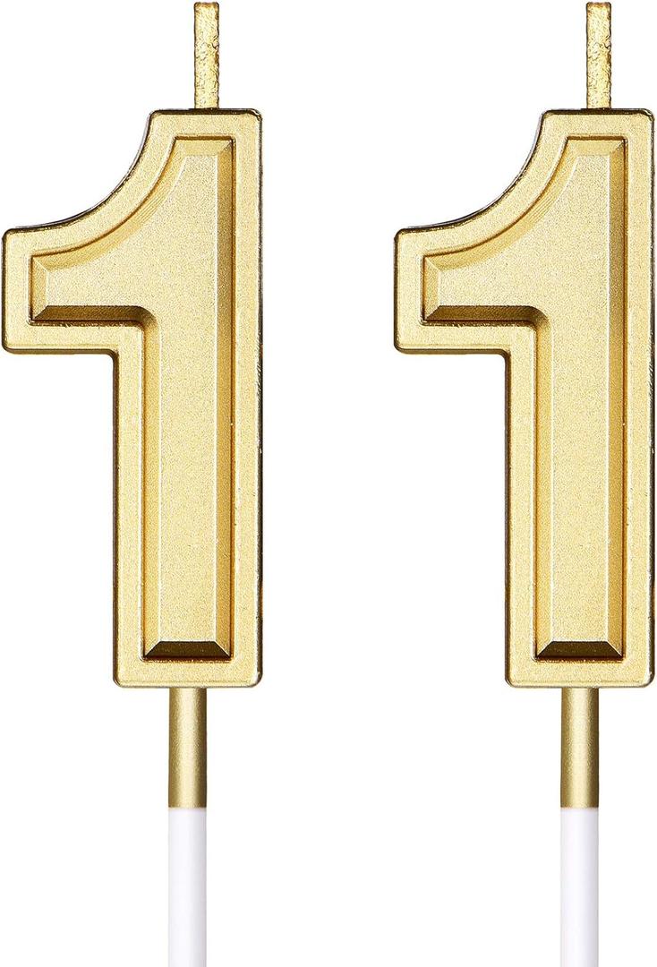 11th Birthday Candles Cake Number Candles Happy Birthday Cake Candles Topper Decoration for Birthday Wedding Anniversary Celebration Favor, 3.54 Inches Total Length(Gold)