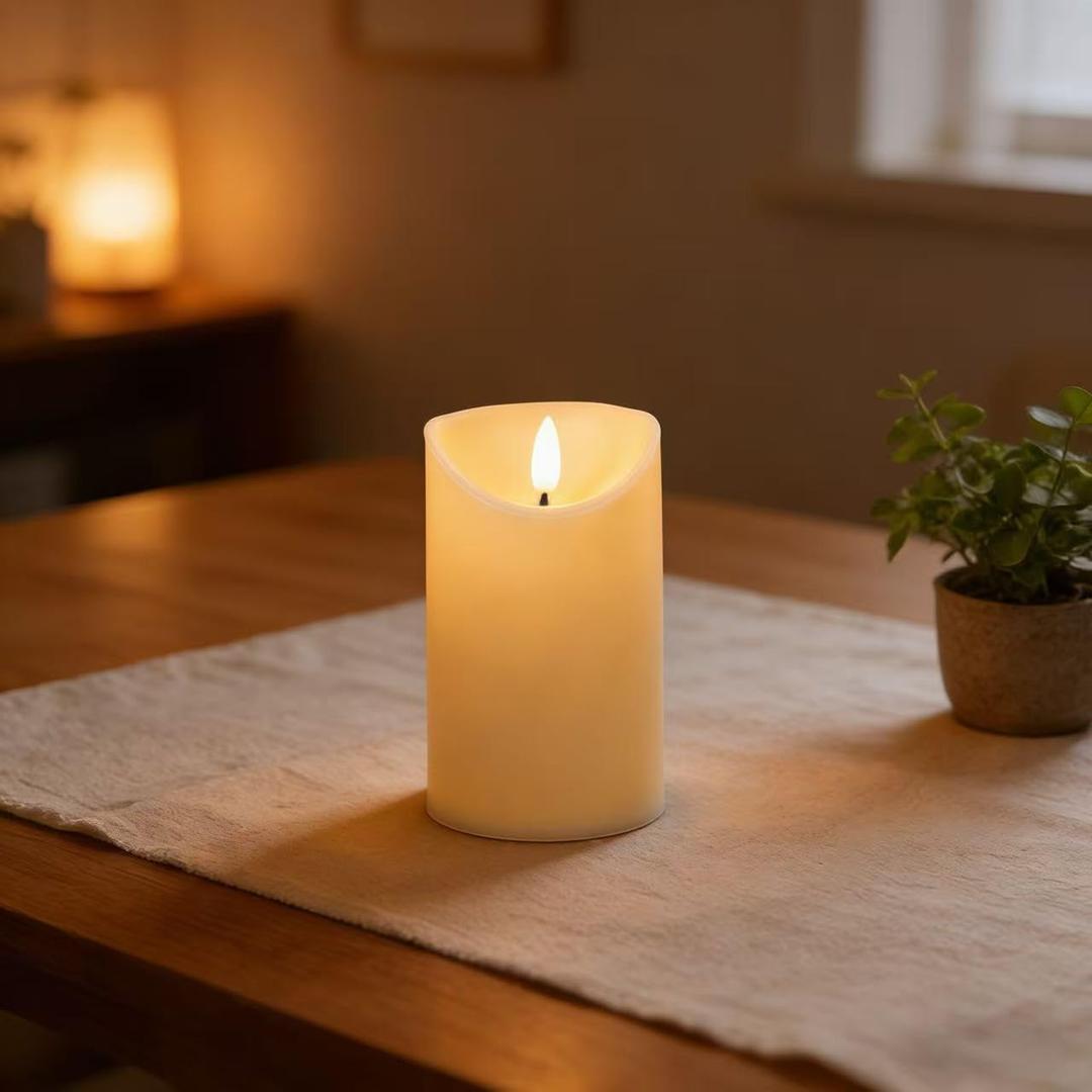 Flameless LED Candle Battery Operated, 5 x 3 Flickering Electric Pillar Candle Real Wax Finish, Safe Fake Candles for Home Decor, Wedding, Christmas DecorationsParty Centerpiece