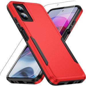 for Moto G Power 5G 2024 Case,with Screen Protector[Military Grade Drop Tested] Heavy-Duty Tough Rugged Shockproof Protective Case for Motorola G Power 5G 2024 6.7 inch, Red