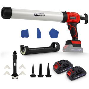 VISHIGH 2 in 1 Cordless Caulking Gun with 2 Batteries, for 10oz-20oz/300-600ml Cartridges and Sausage Packs, Anti-Dripping with LED Light