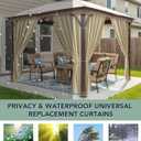 Patio Curtains Outdoor Waterproof - 10'Wx12'Lx7'H Weatherproof Pergola Outside Curtains, Gazebo Universal Replacement Privacy Curtains, 4 Panels Sidewall Drapes with Zipper, Cream