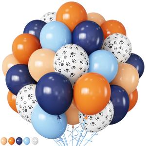 HILAVO Dog Paw Balloons Orange and Blue 60pcs 12 Inch Paw Print Puppy Balloons Navy Blue Pastel Orange Beige Latex Helium Balloon for Boys Paw Space Theme Baby Shower Blue Birthday Party Decorations