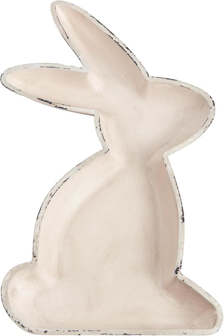 Bunny Shaped Decorative Tray, White Coffee Table Tray for Easter Decorations, Ottoman & Couch Vintage Farmhouse Style Cute Decor for Living Room Bathroom Home Easter Bunny Gifts (14.2" x 8.3" x 1.6")