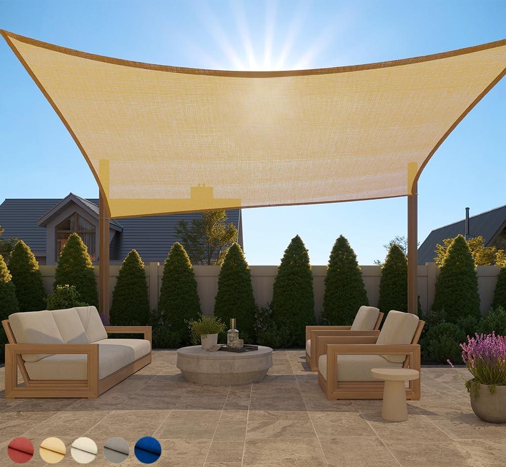 GORILLA GRIP Heavy Duty Sun Shade, UV Protection Fade Tear and Rust Resistant Rectangle Sunshade Canopy, Curved Edges Blocks Sunlight, Breathable Sail, Outdoor Patio, Lawn Garden, 8x12 FT Sand
