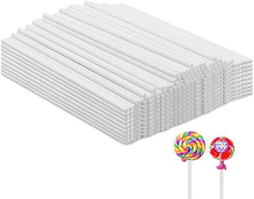 Lollipop Sticks,500 Pieces White Paper Treat Lollipop Sticks Lollipop Treat Sticks Sucker Stick for Cake Topper,Rainbow Candy, Cake Pops Chocolate (4 Inch)
