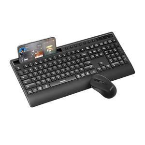 seenda Bluetooth Keyboard and Mouse, COE201 Multi-Device Ergonomic Keyboard Mouse with Phone Holder, Full Size Wireless Quiet Combo Compatible for Windows, Laptop, MacBook Pro/Air, PC, iPad - Black