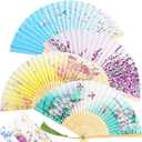 Zonon 4 Pack Handheld Floral Folding Fans Hand Held Silk Bamboo Fans with Tassel Women Hollowed Hand Foldable Fan with Fabric Sleeve for Dancing Wedding Decoration Gifts(Bright)