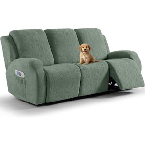 VANSOFY Recliner Couch Cover, 8-Pieces Stretch Recliner Sofa Cover Soft Jacquard Reclining Slipcover Furniture Protector with Elastic Bottom for Kid, Pets(3 Seat,Bean Green)