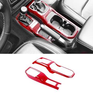 CTMAOYI Red Carbon Fiber Shift Panel Cover for Jeep Wrangler JL JLU & Gladiator JT, 2PCS Cup Holder Trim Interior Accessories Compatible with 2018-2024 Models