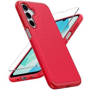 FNTCASE for Galaxy A17/A16 5G Phone Case - Samsung A17 Military Grade Drop Protection, 14ft Drop Tested, Screen Protector Included, Anti-Slip Matte Textured, TPU+PC Dual Layer Shockproof Cover (Red)