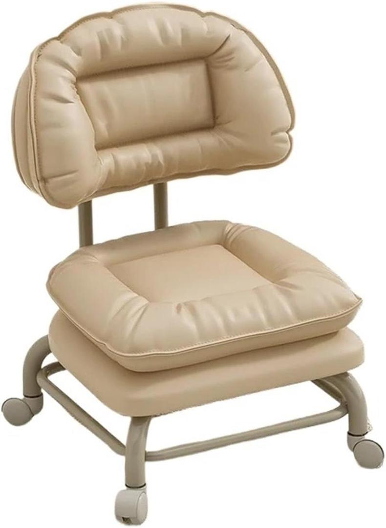 Home Living Household Pulley Low Stool Fashionable Chairs Bedroom Chair with Backrest Living Sofa Stool(Khaki)