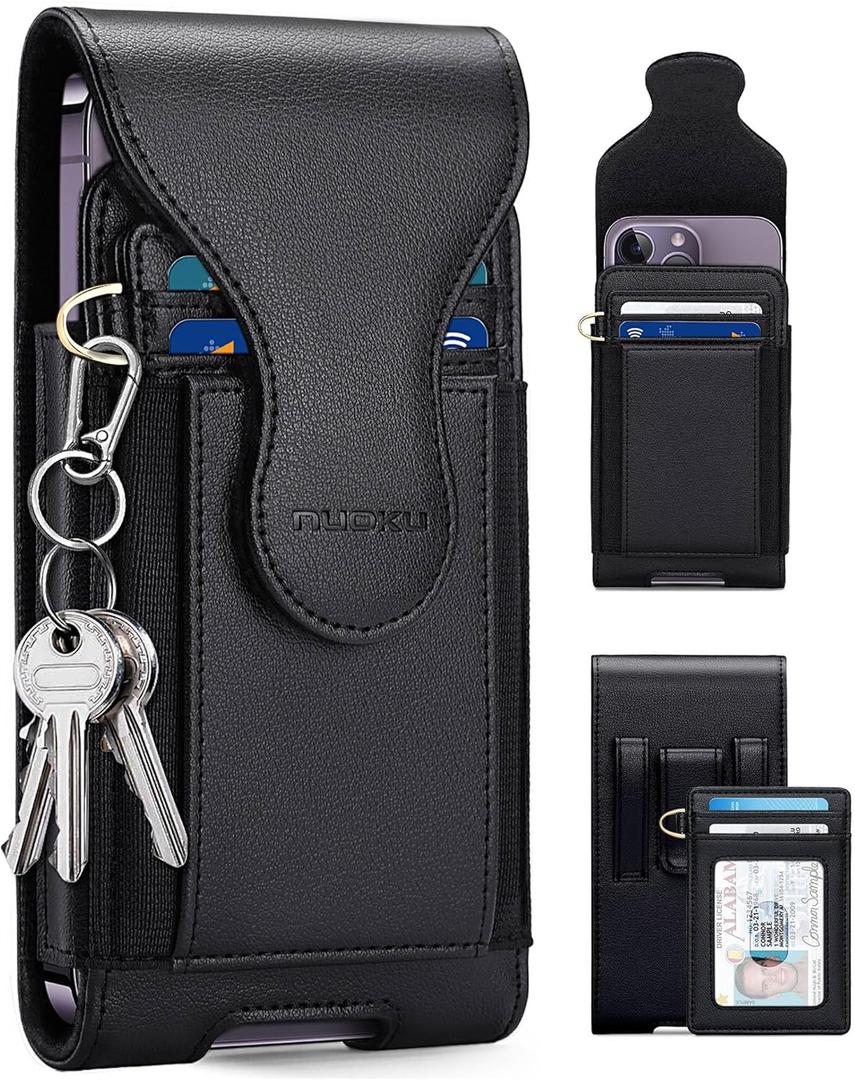 nuoku Holster for iPhone Air 17/16/15/14/13/12/11 Pro/Max with Belt Clip and Separable Card Holder, Belt Phone Holder for Men Compatible with Samsung Galaxy Note Models(Black)