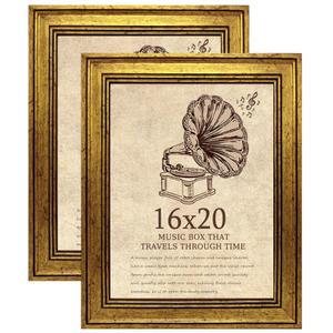 16x20 Picture Frame with Real Glass set of 2-Vintage Frames - Antique Style Frames for Wall - Ornate Frame for Rustic Gold Office or Home Decor Display Family Friends Wedding Gift