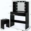 Haewon Makeup Vanity Desk with Lighted Mirror and Chair Set, Black, Small