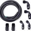 BLACKHORSE-RACING 12AN 12 Ft Universal Premium Braid Stainless Steel Fuel Line Filler Feed Hose W/ 6pcs Rotary Swivel Hose Ends Kit