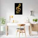 Music Note Treble Clef Canvas Wall Art Golden Music Studio Room Wall Decor, 24"L x 16"W