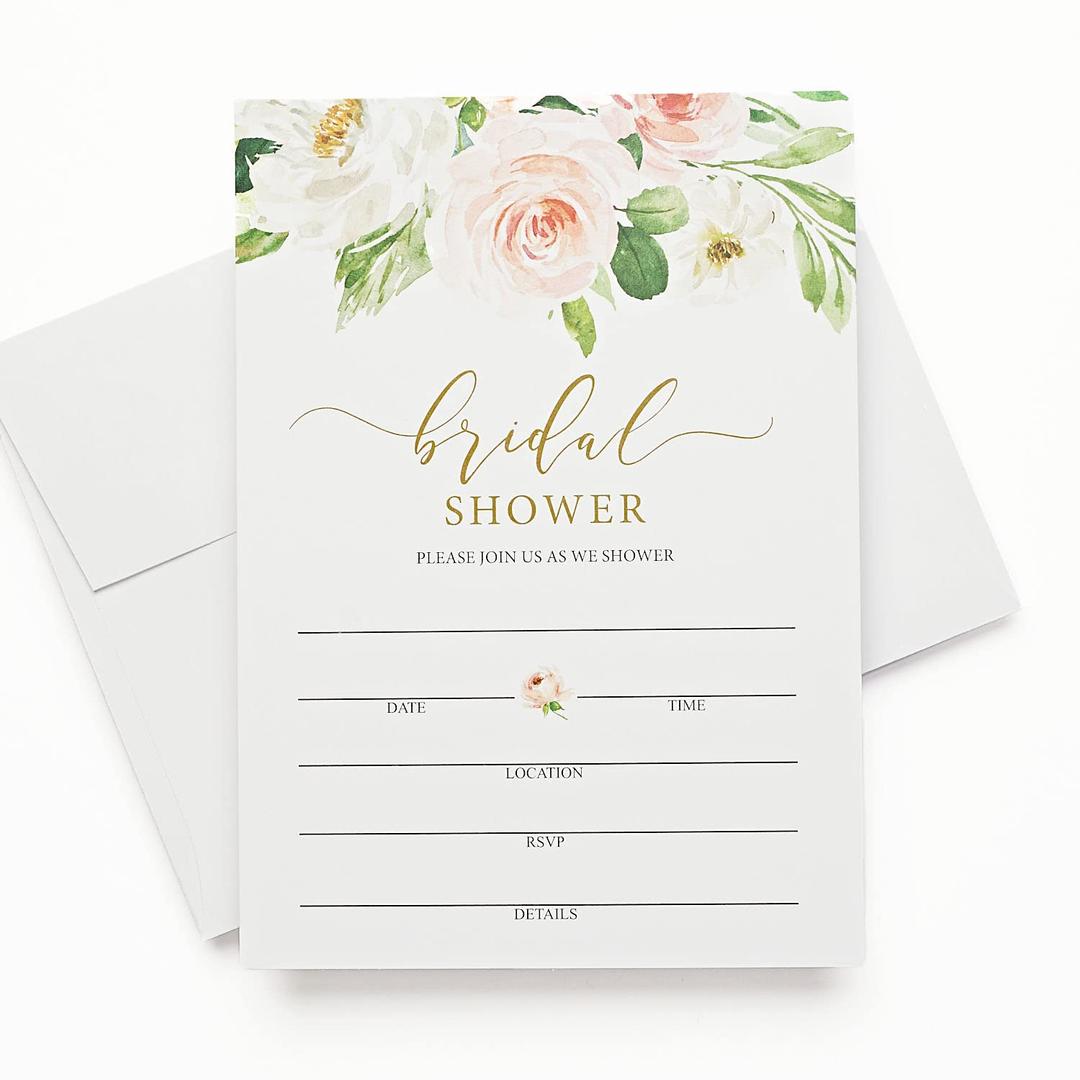 50 Trendy Watercolor Floral Invitations and Envelopes (Large Size 5x7) - Birthday Party, Wedding Invitation, Bridal Shower, Engagement, Rehearsal, Retirement, Baby Shower - Any Occasion (50 Pack)